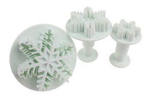 Set of 3 Snowflake Plastic Cake Cookie Fondant Cutter Plunger Molds with Stylus N5