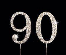 90th Birthday Number Cake Topper with Sparkling Rhinestone Crystals - 1.75