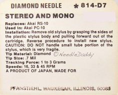 PHONOGRAPH TURNTABLE NEEDLE AKAI RS-10 AKAI RS10 AKAI PC-10 AKAI PC10 814-D7 N2