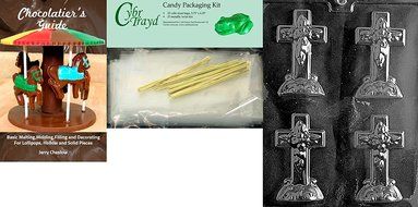 Cybrtrayd Small Cross with Base Chocolate Candy Mold with Chocolate Packaging Bundle, Includes 25 Cello Bags,... N4