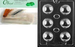 Cybrtrayd Bath Bomb Mold Miscellaneous Chocolate Candy Mold with Packaging Bundle of 50 Cello Bags, 25 Gold and...