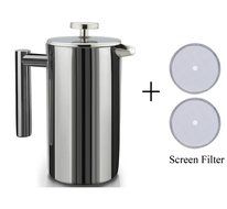 Double Wall Stainless Steel French Coffee Press with 2 extra Screen Filters, 1 Liter/34oz Coffee Maker N4