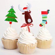Yunko 24pcs Christmas Cake Cupcake Decorative Cupcake Topper for Christmas Party Themed Party (Wrappers and Toppers) N12