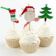 Yunko 24pcs Christmas Cake Cupcake Decorative Cupcake Topper for Christmas Party Themed Party (Wrappers and Toppers) N13