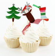 Yunko 24pcs Christmas Cake Cupcake Decorative Cupcake Topper for Christmas Party Themed Party (Wrappers and Toppers) N14