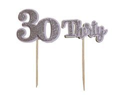 All About Details Silver Thirty Cupcake Toppers, Set of 12