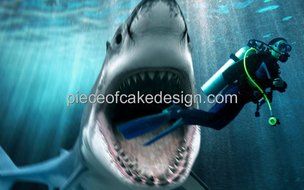 1/4 Sheet ~ Shark Attacking Scuba Diver Birthday ~ Edible Image Cake/Cupcake Topper!!!