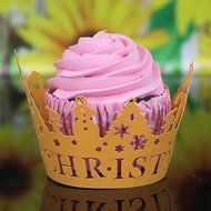 DZT1968 24Pcs Christmas Hollow Lace Cup Muffin Cake Paper Case Wraps Cupcake Wrapper (Blue) N6