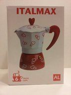 Italmax Heart Pattern Red and White Stove Top 6 Cup Espresso Coffee Maker N2
