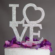 LOVE Heart Wedding Cake Topper, Silver Letters Rhinestone Top Monogram Decoration N2