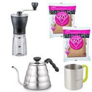 Hario Coffee Mill MSS-1TB Ceramic Slim+Drip Kettle Buono VKB-120HSV 1.2 L+Paper Filter Natural VCF-02-100M Set... N7