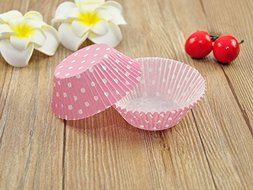 100 PCS Pink w/ White Polka Dot Premium Paper Cupcake Cups