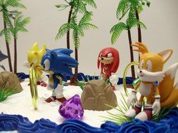 Unique 12 Piece Classic Sonic the Hedgehog Cake Topper Set Featuring 4 Sonic Rings, Super Sonic, Amy Rose, Miles... N3