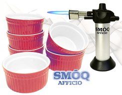 SMOQ Afficio Creme Brulee Ramekins with Precision Culinary Torch SMQ-090, Baking, Dipping Bowl, Souffle (6 White... N2