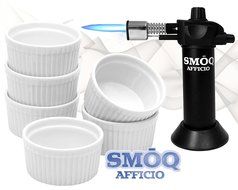 SMOQ Afficio Creme Brulee Ramekins with Precision Culinary Torch SMQ-090, Baking, Dipping Bowl, Souffle (6 White... N3