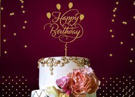 Boston Creative Company Happy Birthday Cake Topper ! Birthday Celebration - Fabulous Gold Glitter Cake Topper...