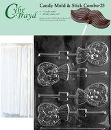 Cybrtrayd 45St25-W053 Heart Bride &amp; Groom Lolly Chocolate Candy Mold with 25 Cybrtrayd 4.5&quot; Lollipop Sticks