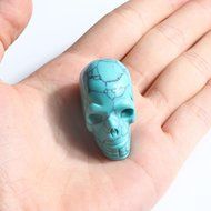 JOVIVI Hand Carved Natural Gemstone Healing Reiki Skull Head Statue Figurine 1.5 inches w/Box (Turquoise) N23