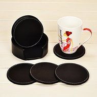 Figella Set of 6pcs Round Coffee Cup Mat PU Leather Placemat Coasters Cup Mats with Holder for Home Decoration... N10