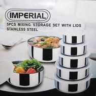 Imperial 5 Pieces Stainless Steel Mixing / Storage Bowl Set with Lids. Assorted Sizes