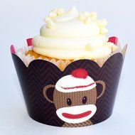 Sock Monkey Theme Cupcake Wrapper Decorations, Confetti couture Party Supplies, 36 Wraps N2