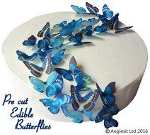 12 X PRE-CUT BEAUTIFUL LARGE BLUE BUTTERFLIES EDIBLE RICE / WAFER PAPER IMAGE PRE CUT CUPCAKE CAKE DESSERT TOPPERS...