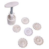 Yatim Round Mooncake DIY Moon Cake Mold 4 Flower Plunger Stamps Decoration Set(Flower)