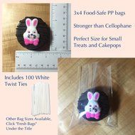 100 3x4" Clear Food Safe Favor Treat Bags and 100 4" Paper Twist Ties - 1.5mils Thickness- PP Plastic Stronger... N5