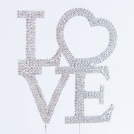 LOVE Heart Wedding Cake Topper, Silver Letters Rhinestone Top Monogram Decoration N4