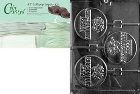 Cybrtrayd 45St50-W050 Happy Anniversary Pop Wedding Chocolate Candy Mold with 50-Pack 4.5-Inch Lollipop Sticks N7