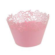 50pcs Filigree Vine Lace Cut Cupcake Wrapper Liner Baking Cup Case Trays Wedding Birthday - Pink, Rose N5