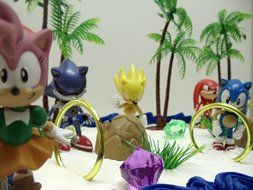Unique 12 Piece Classic Sonic the Hedgehog Cake Topper Set Featuring 4 Sonic Rings, Super Sonic, Amy Rose, Miles... N4