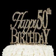 50 Cake Topper for 50th Birthday or Anniversary Gold Party Supplies and Decoration Ideas (Gold) N20