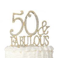 50 Cake Topper for 50th Birthday or Anniversary Gold Party Supplies and Decoration Ideas (Gold) N22