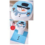 2PCS Toilet Seat Cover,Morecome Fancy Snowman and Rug Bathroom Set Christmas Decor N3