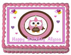 Owl Girl Party Edible Frosting Sheet Cake Topper - 1/4 Sheet