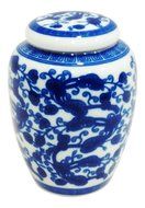 Decorative Blue and White Chinese Herb Floral Pattern Porcelain Tea Storage Container or Display Unit (Large) N10