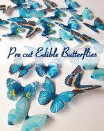 12 X PRE-CUT BEAUTIFUL LARGE BLUE BUTTERFLIES EDIBLE RICE / WAFER PAPER IMAGE PRE CUT CUPCAKE CAKE DESSERT TOPPERS... N2