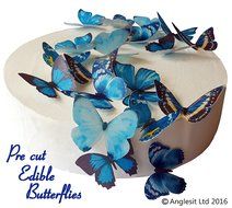 12 X PRE-CUT BEAUTIFUL LARGE BLUE BUTTERFLIES EDIBLE RICE / WAFER PAPER IMAGE PRE CUT CUPCAKE CAKE DESSERT TOPPERS... N3