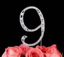 LOVENJOY with Gift Box Number 2 2nd Rhinestone Crystal Birthday Cake Topper Silver N8