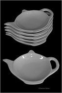 Set 6 Teapot Shaped White Porcelain Teabag Holder Plate / Soy Sauce Bowl