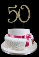 Large Gold 50th Birthday Wedding Anniversary Number Mis Quince Cake Topper with Sparkling Rhinestone Crystals...