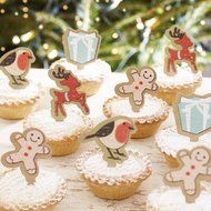 Ginger Ray Vintage Noel Mince Pie/Cupcake Sticks Christmas Decorations, Mixed