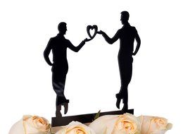 LOVENJOY Gift Box Pack Mr and Mr Gay Same Sex Silhouette Wedding Birthday Cake Topper (5.1-inch, Black) N3