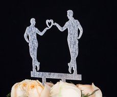 LOVENJOY Gift Box Pack Mr and Mr Gay Same Sex Silhouette Wedding Birthday Cake Topper (5.1-inch, Black) N4