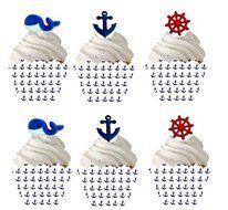 12 Nautical Edible Sugars &amp; 12 Nautical Baking Cupcake Decoration Wrappers