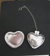Heart Shaped Silver Tone Stainless Steel Tea Filter Infuser with holder N2