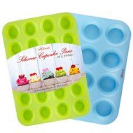 Silicone Mold Cupcake Pan by Melinda - Muffin Tin set of 2 Baking Pans - Large Muffin Top Pan 12 cups - Mini Muffin...