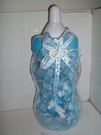 Baby BLUE Bottle Fillable Baby Bottles Decorated Centerpiece Gift Keepsake with 20 small fillable bottles N5