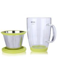Emoi 12oz Teapot, Pyrex Glass Brewing Tea Cup, Tea Infuser Mug, Loose Leaf Flower Tea Maker w/ Strainer, Food... N3